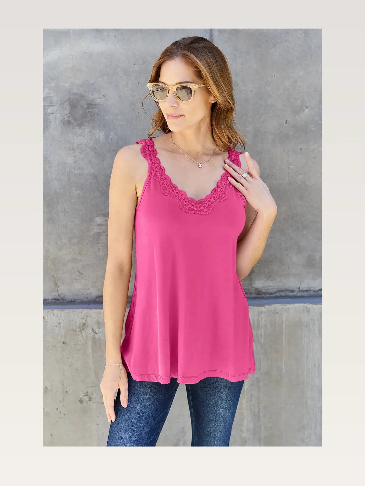 Elegant V-Neck Cami with Lace Detail — styled showcase — Livostyle