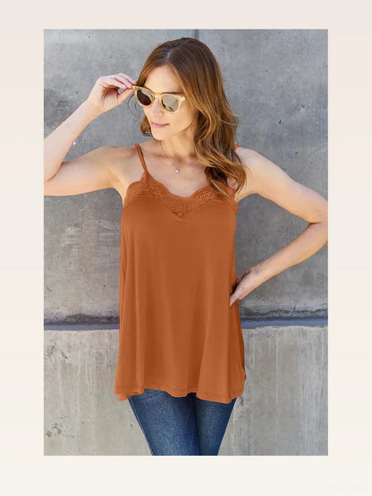 Elegant V-Neck Cami with Lace Trim — styled showcase — Livostyle