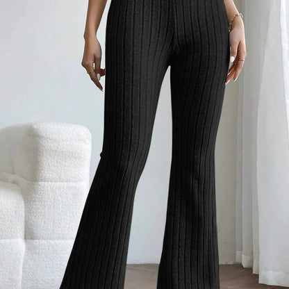 Ribbed High Waist Flare Pants — square view — Livostyle