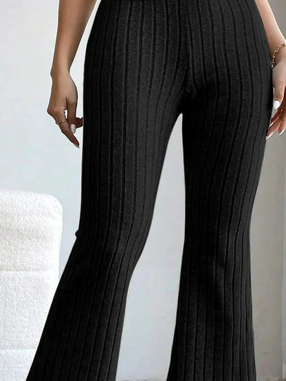 Ribbed High Waist Flare Pants — detail view — Livostyle