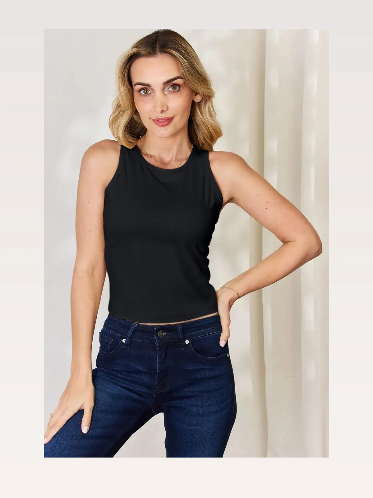 Slim-Fit Round Neck Tank Top — styled showcase — Livostyle