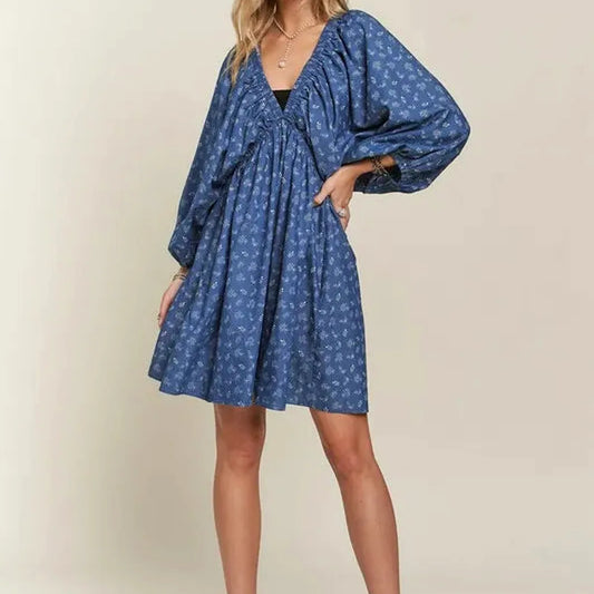 Boho Floral Dress with Batwing Sleeves — square view — Livostyle