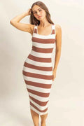 Striped Scoop Neck Wide Strap Knit Dress — Livostyle