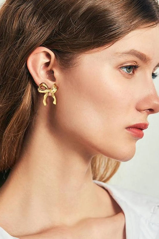 Brass Bow Stud Earrings — Livostyle