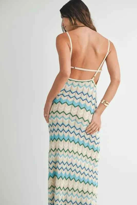 MABLE Lightweight Pointelle Chevron Knit Maxi Dress