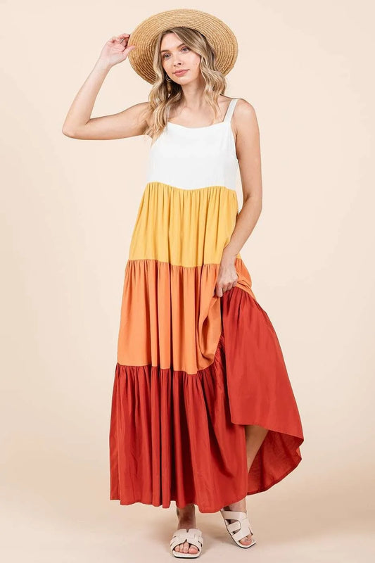 Color Block Tiered Pull-On Maxi Dress with Pockets – photo 2