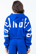 Cropped Hoodie with Graphic Letter and Drawstring Hood in Royal Blue