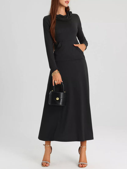 Cowl Neck Long Sleeve Midi Dress with Pockets – photo 7