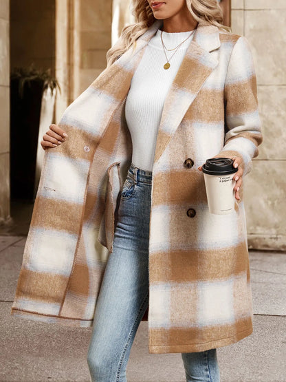 Plaid Wool Blend Longline Jacket back view — Livostyle