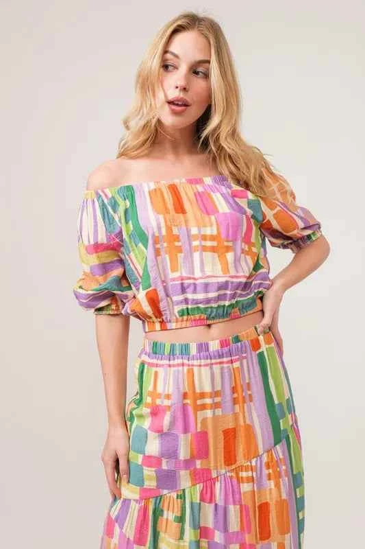 And The Why Asymmetric Geo Printed Tiered Maxi Skirt