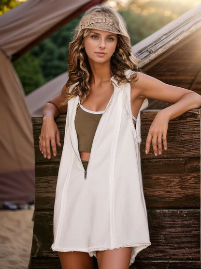 Half Zipped Hooded Sleeveless Romper closeup — Livostyle