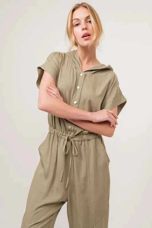 And The Why Washed Short Sleeve Hooded Jumpsuit