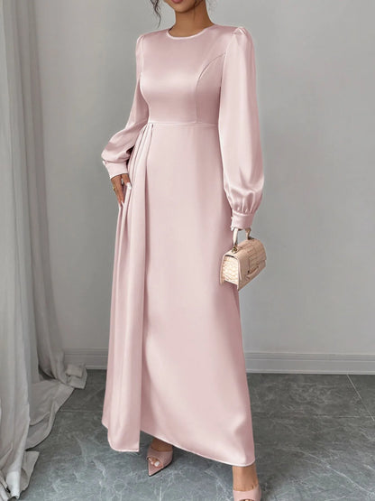 Long Sleeve Satin Maxi Dress with Slit – photo 2