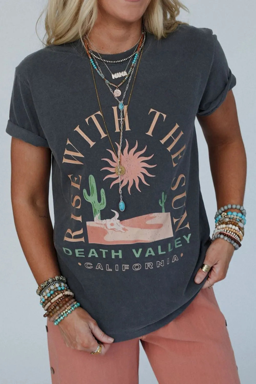 RISE WITH THE SUN Graphic Round Neck Short Sleeve T-Shirt — Livostyle