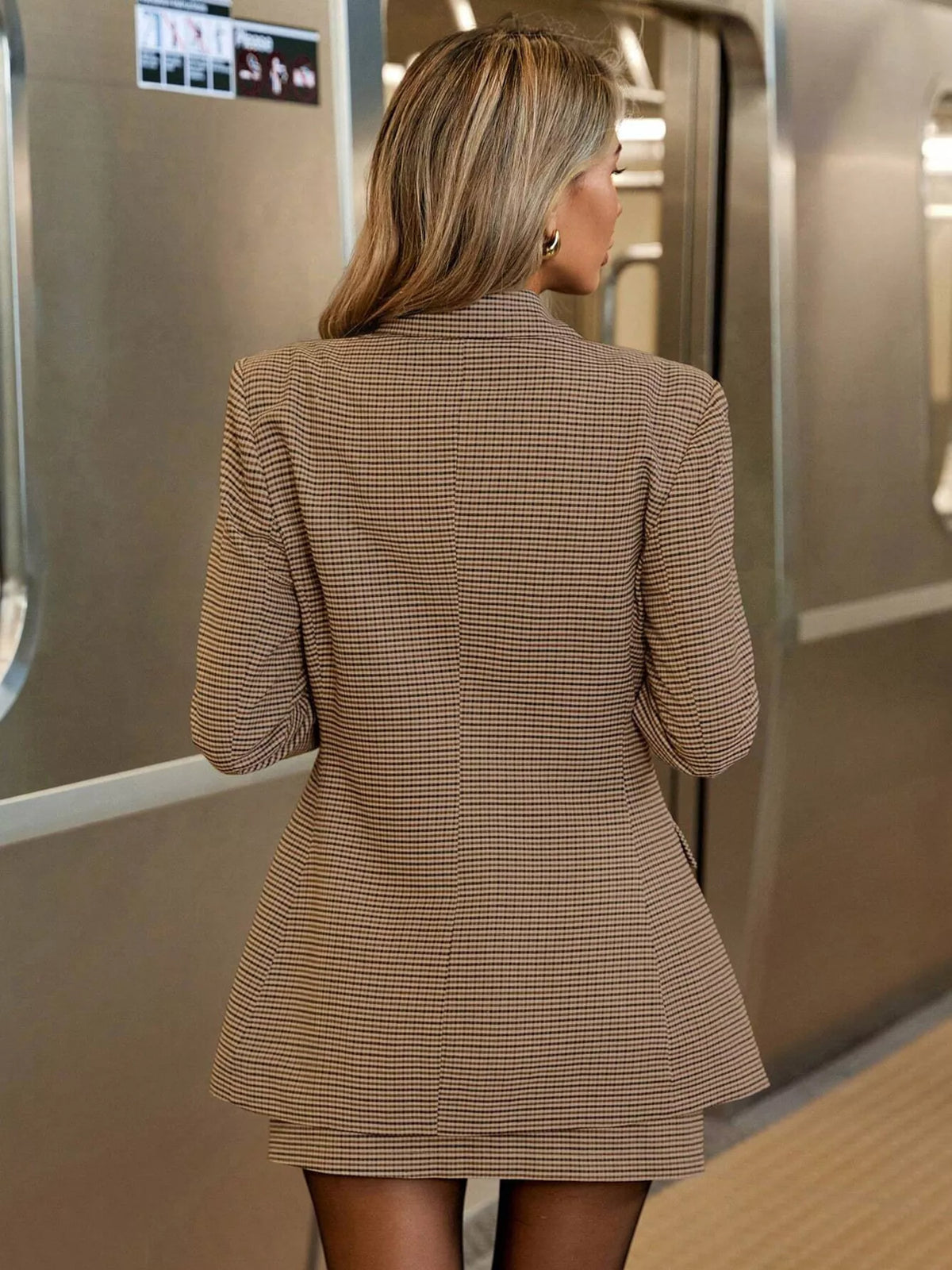Single-Breasted Plaid Blazer and Skirt Set detail — Livostyle