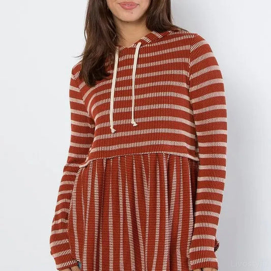 Striped Babydoll Hoodie with Drawstring Waist