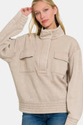 Acid Washed Half Snap Fleece Sweatshirt — Livostyle
