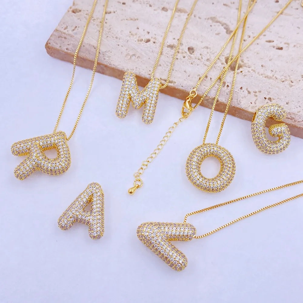 Inlaid Zircon Bubble Initial Necklace — Livostyle