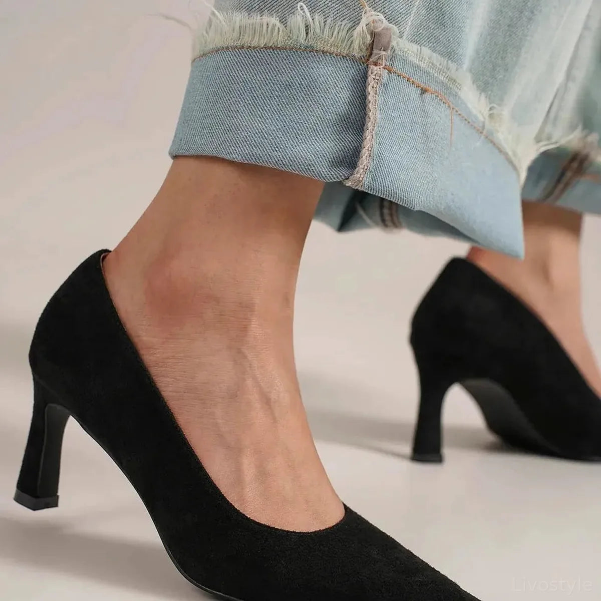 Elegant Faux Suede Mid-Heel Pumps with Pointed Toe — square view — Livostyle