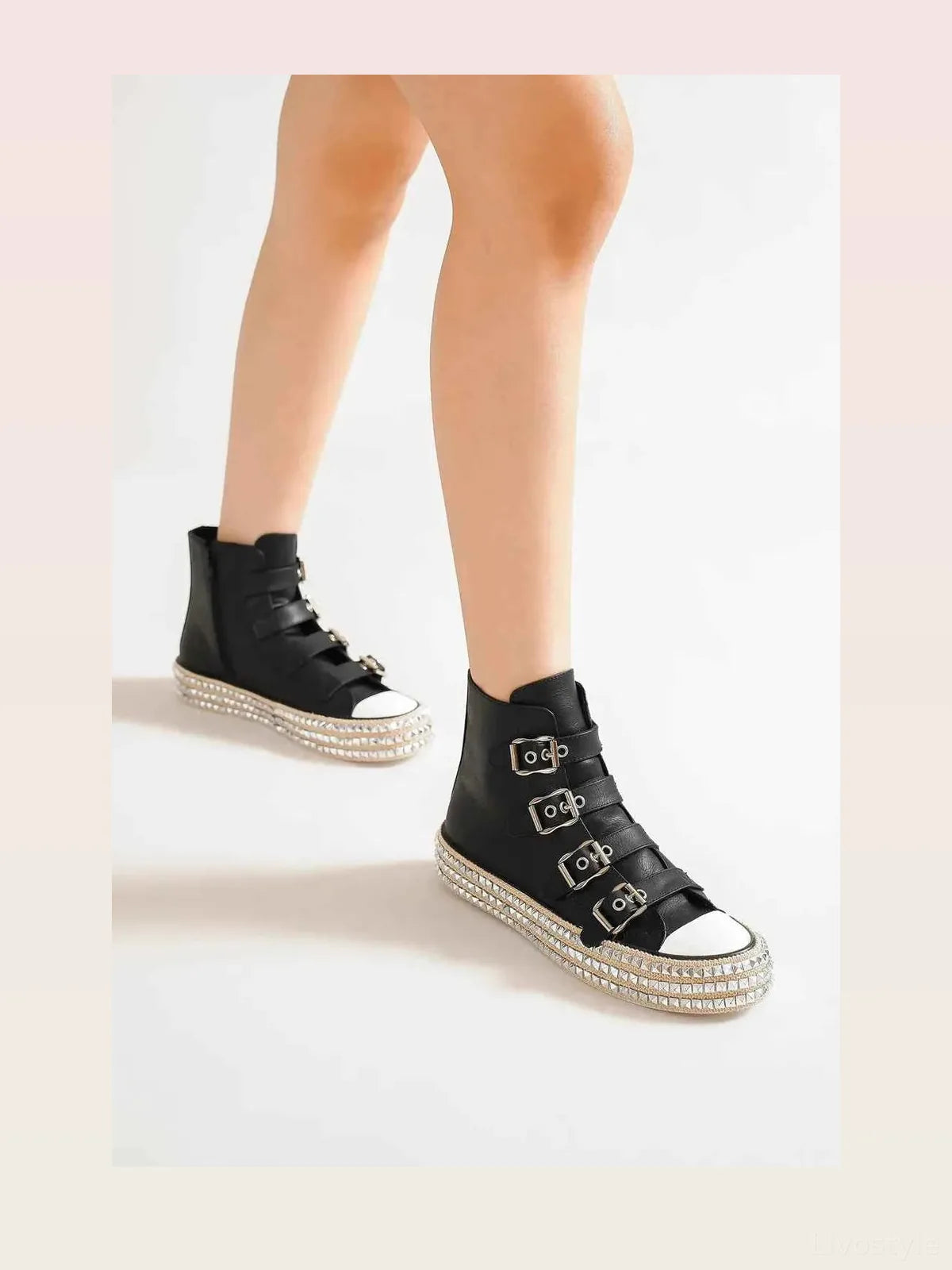 Edgy Multi-Buckle Studded Platform Sneakers for Trendy Stree — styled showcase — Livostyle