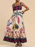 Printed Square Neck Maxi Dress in Four Colors in Tan