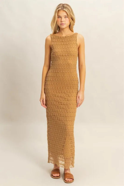 Bohemian Crochet Sleeveless Maxi Dress with Open Back — Livostyle
