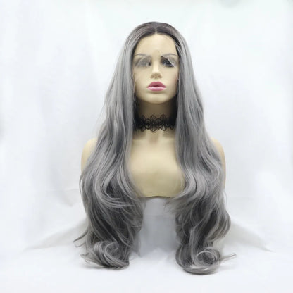 24" Lace Front Synthetic Wig in Gray, Long Wavy — Livostyle