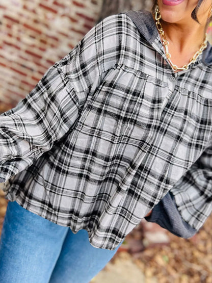 Plaid Long Sleeve Hooded Top — Livostyle