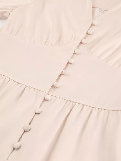 V-Neck Puff Sleeve Button-Down Midi Dress – photo 6