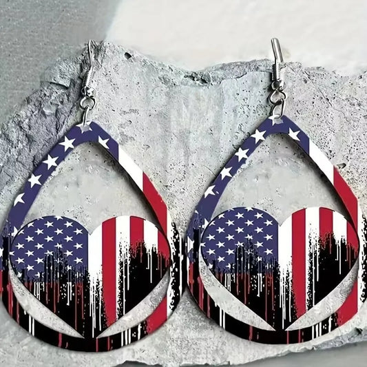 US Flag Pattern Wooden Earrings detail — Livostyle