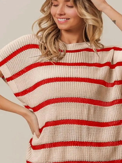Patriotic Fourth of July Striped Sweater with Drop Shoulders — detail view — Livostyle
