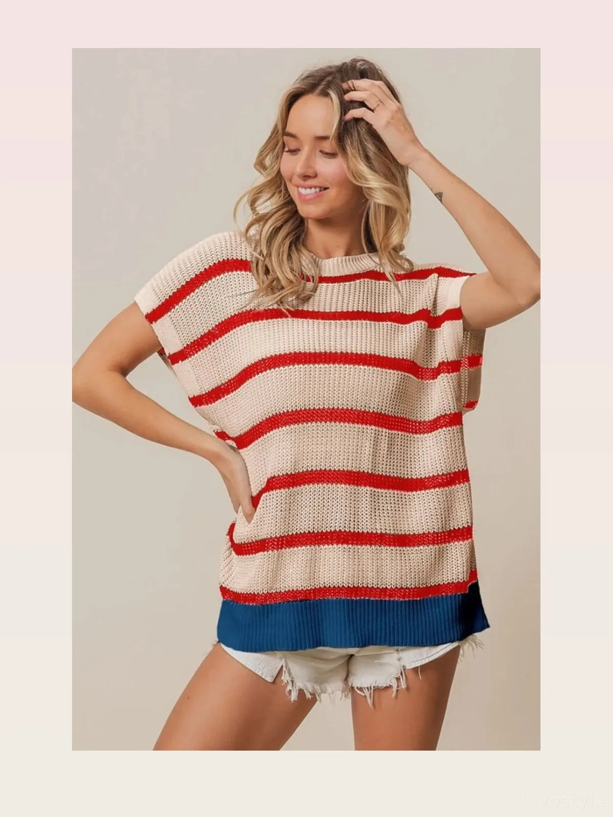 Patriotic Fourth of July Striped Sweater with Drop Shoulders — styled showcase — Livostyle