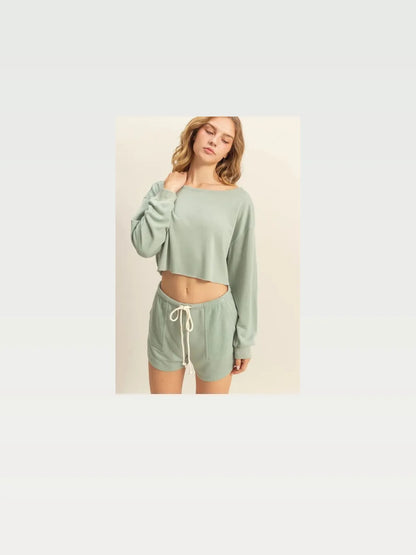 Stylish Boat Neck Long Sleeve Crop Top — styled showcase — Livostyle