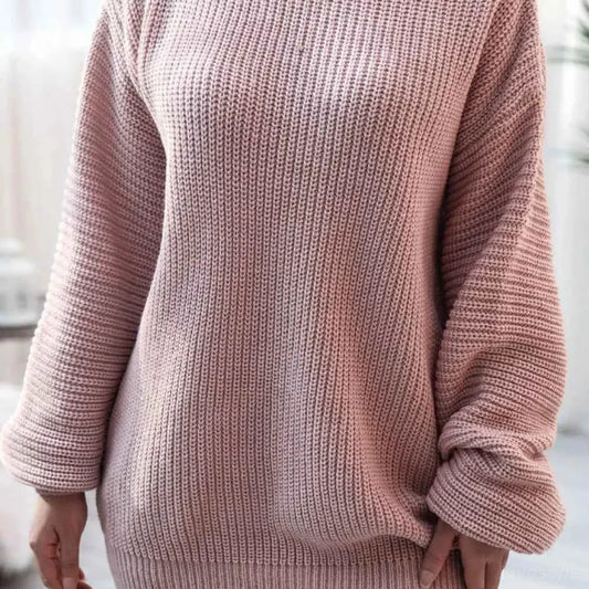 Boat Neck Long Sleeve Mini Sweater Dress — square view — Livostyle