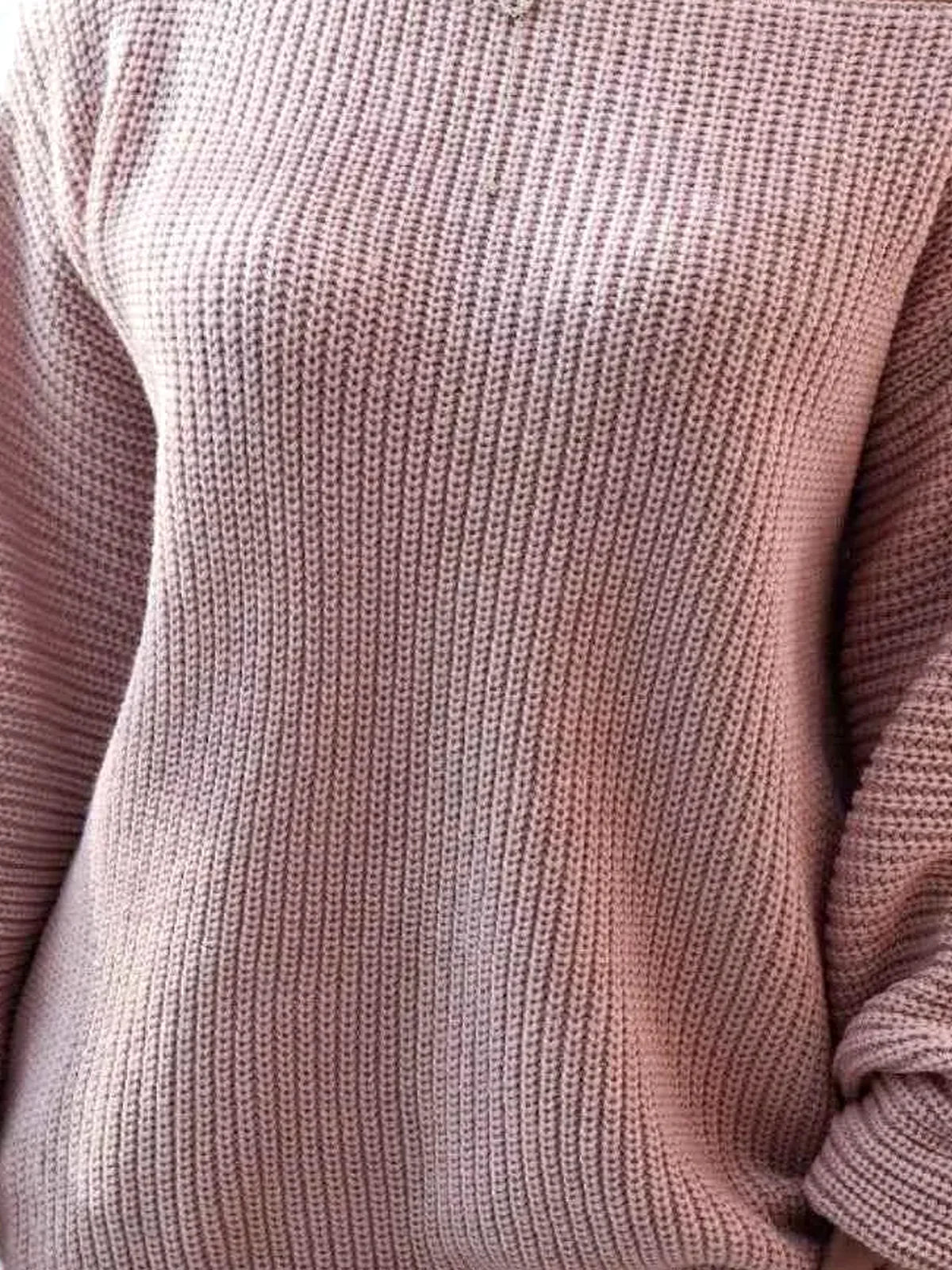 Boat Neck Long Sleeve Mini Sweater Dress — detail view — Livostyle