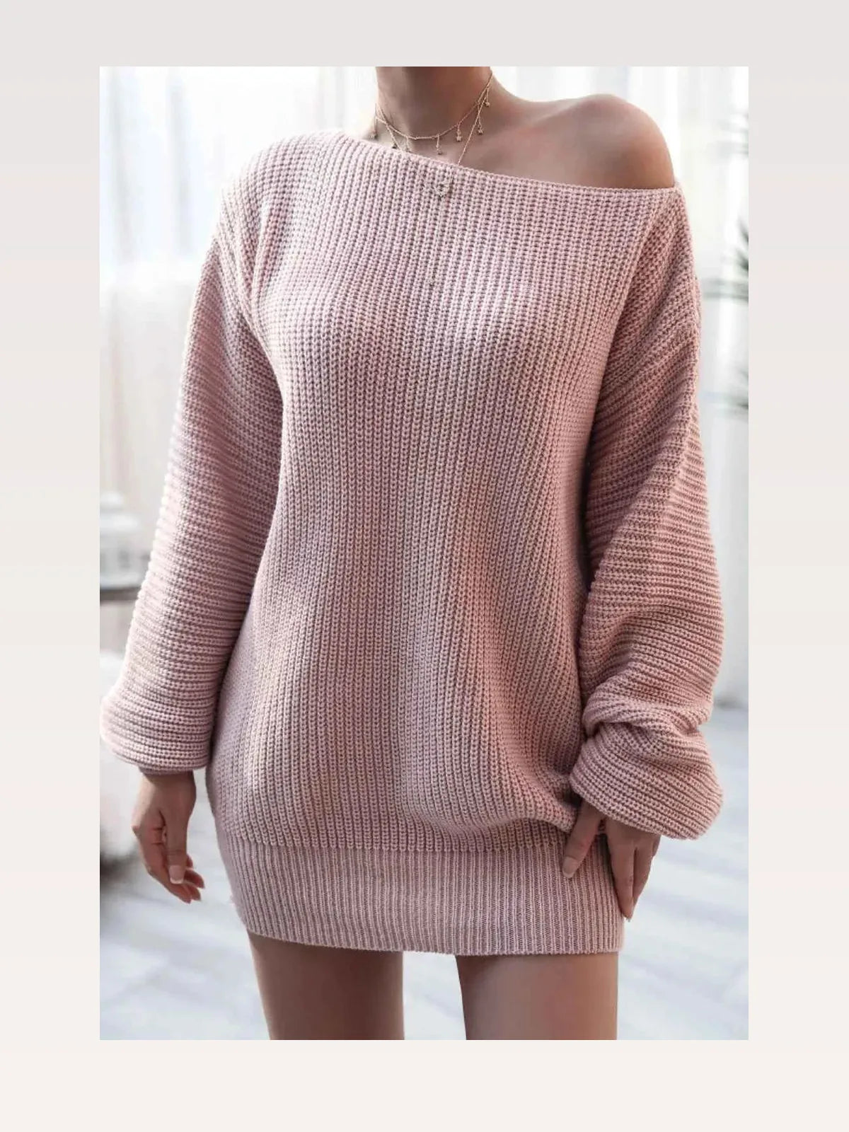 Boat Neck Long Sleeve Mini Sweater Dress — styled showcase — Livostyle