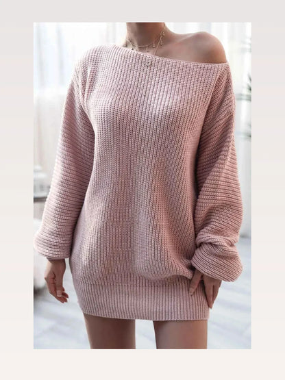 Boat Neck Long Sleeve Mini Sweater Dress — styled showcase — Livostyle