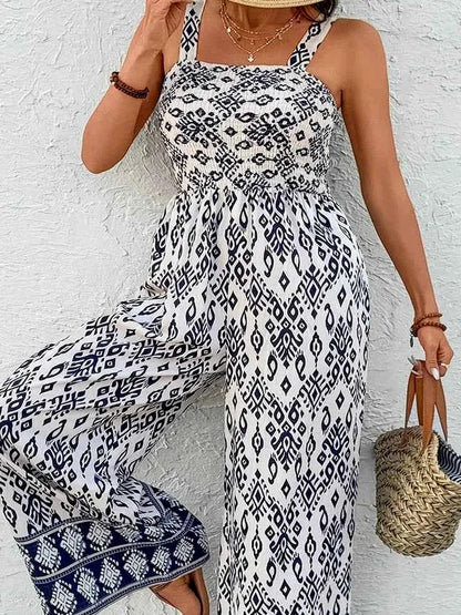 Bohemian Print Wide Leg Jumpsuit — detail view — Livostyle