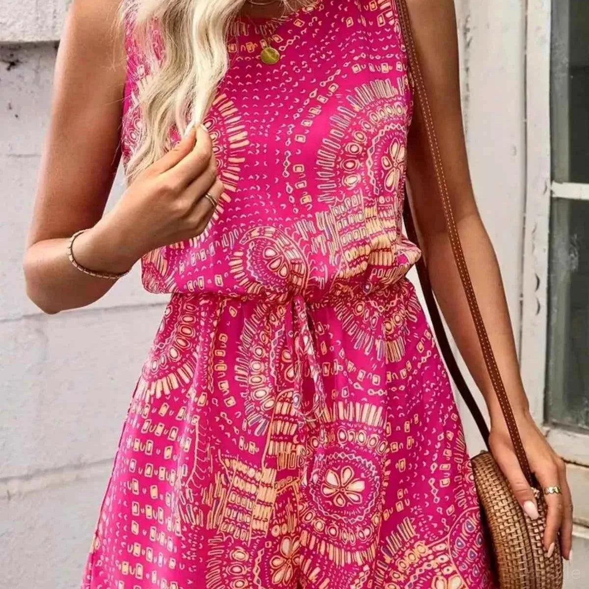 Boho Floral Print Sleeveless Summer Romper — square view — Livostyle