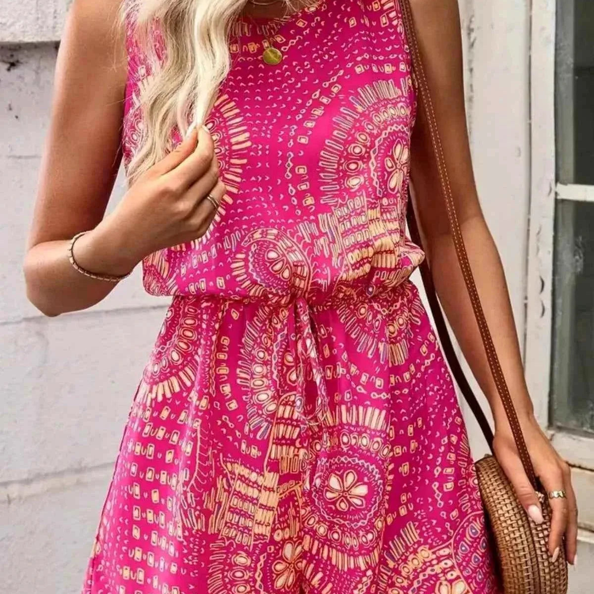 Boho Floral Print Sleeveless Summer Romper — square view — Livostyle