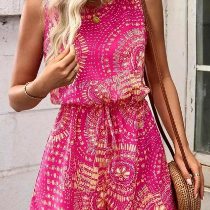 Boho Floral Print Sleeveless Summer Romper — square view — Livostyle