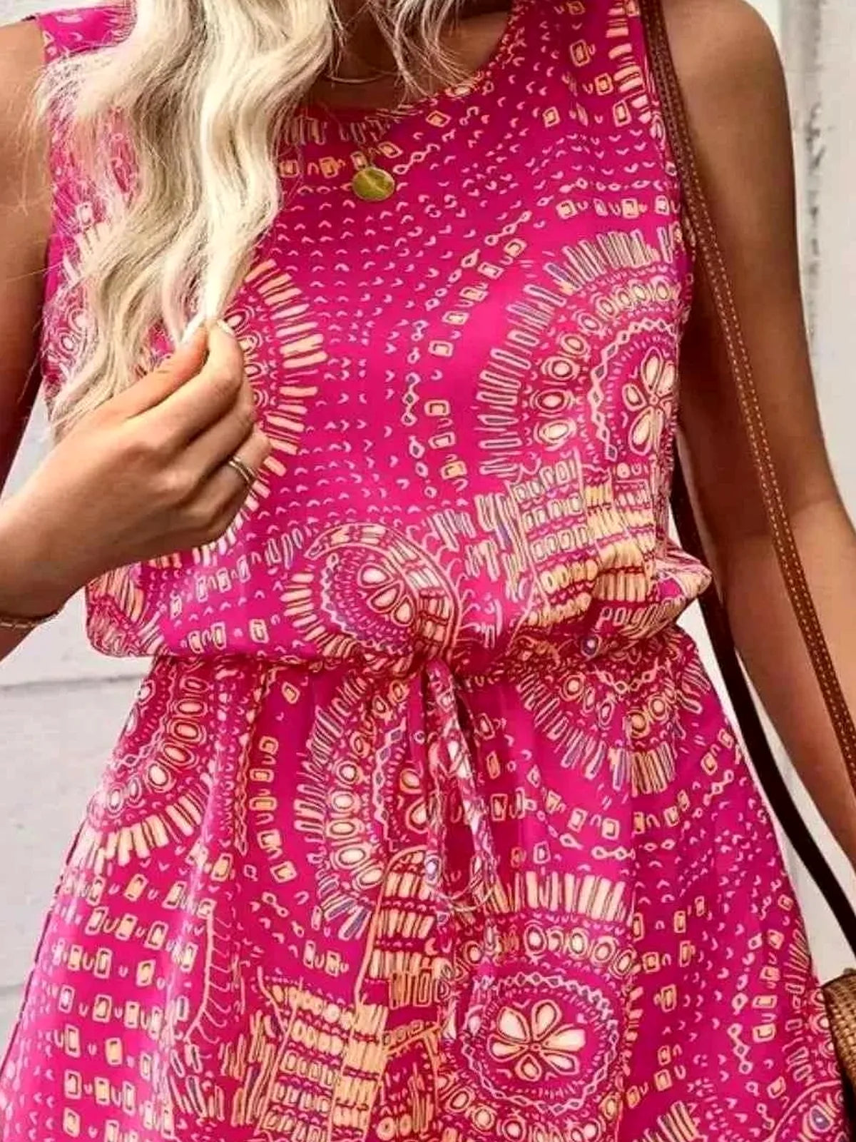 Boho Floral Print Sleeveless Summer Romper — detail view — Livostyle