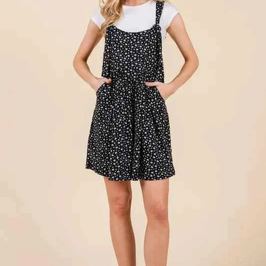 Black Floral Print Overalls with Pockets — square view — Livostyle