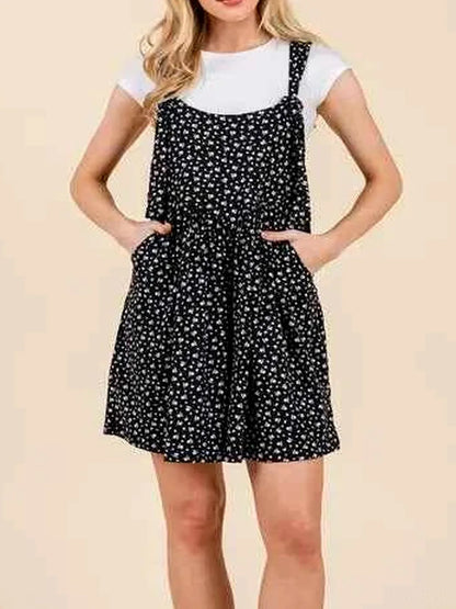 Black Floral Print Overalls with Pockets — detail view — Livostyle