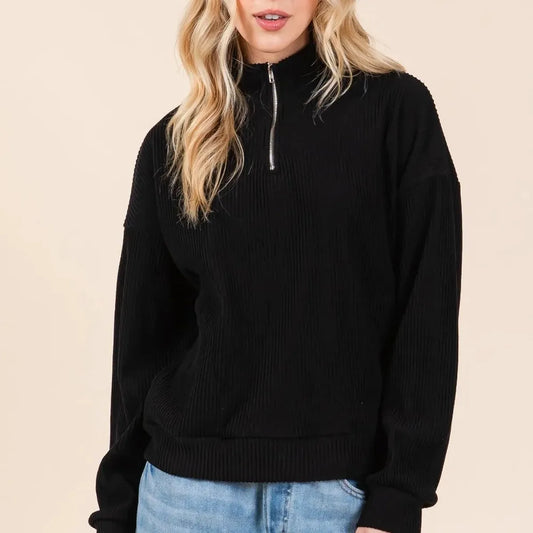 Stylish Quarter-Zip Sweatshirt with Pockets | Long Sleeve — square view — Livostyle