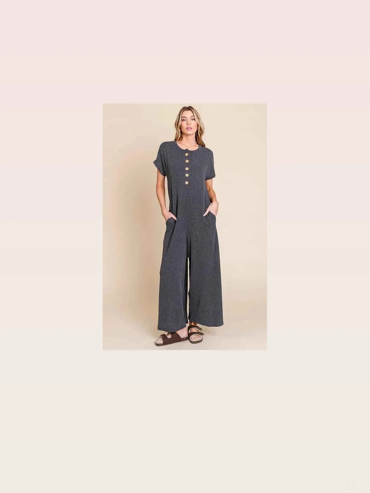 Rib Knit Jumpsuit with Button Detail — styled showcase — Livostyle