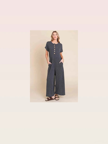 Rib Knit Jumpsuit with Button Detail — styled showcase — Livostyle