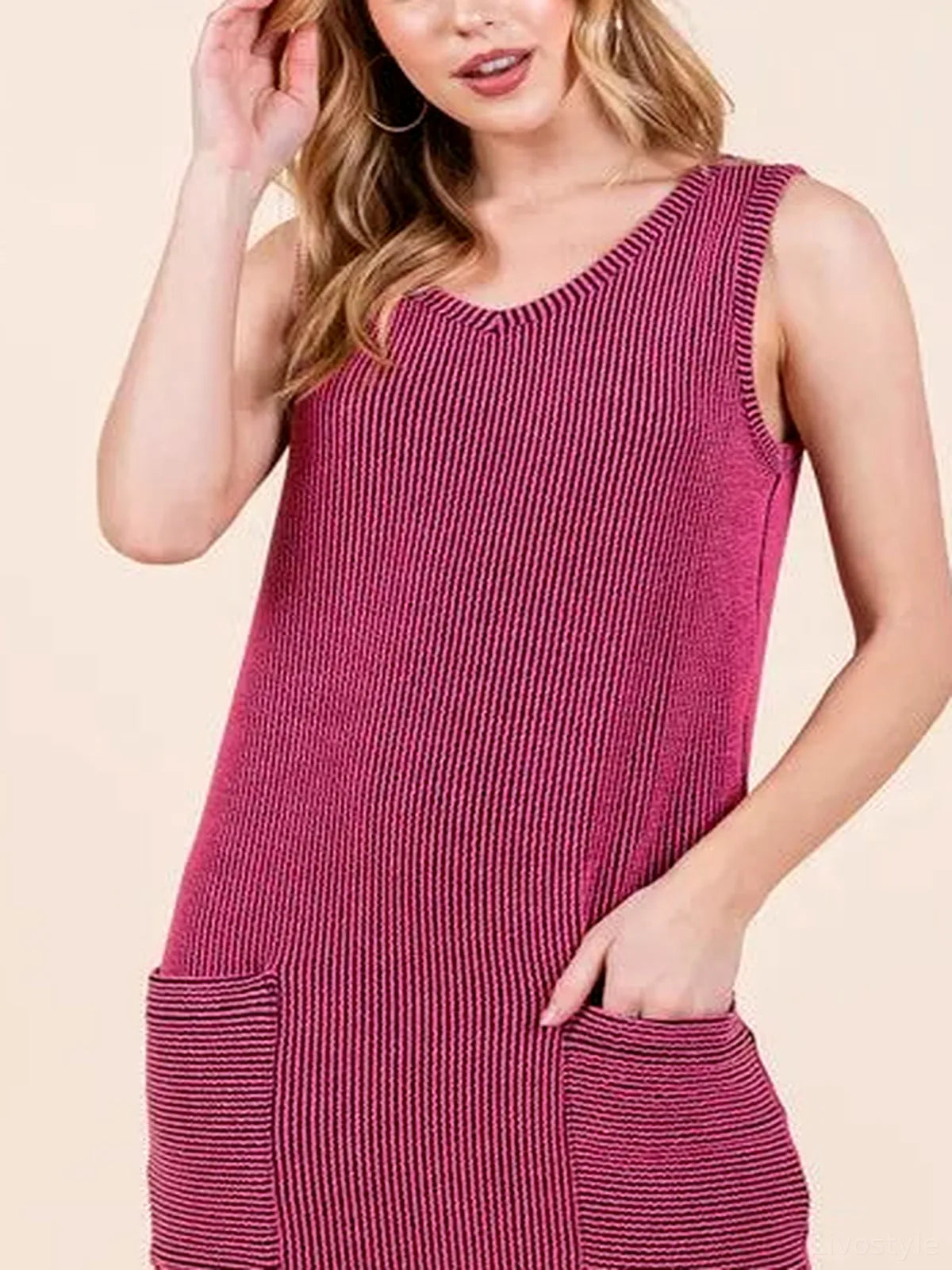 Rib Knit Tank Dress — detail view — Livostyle