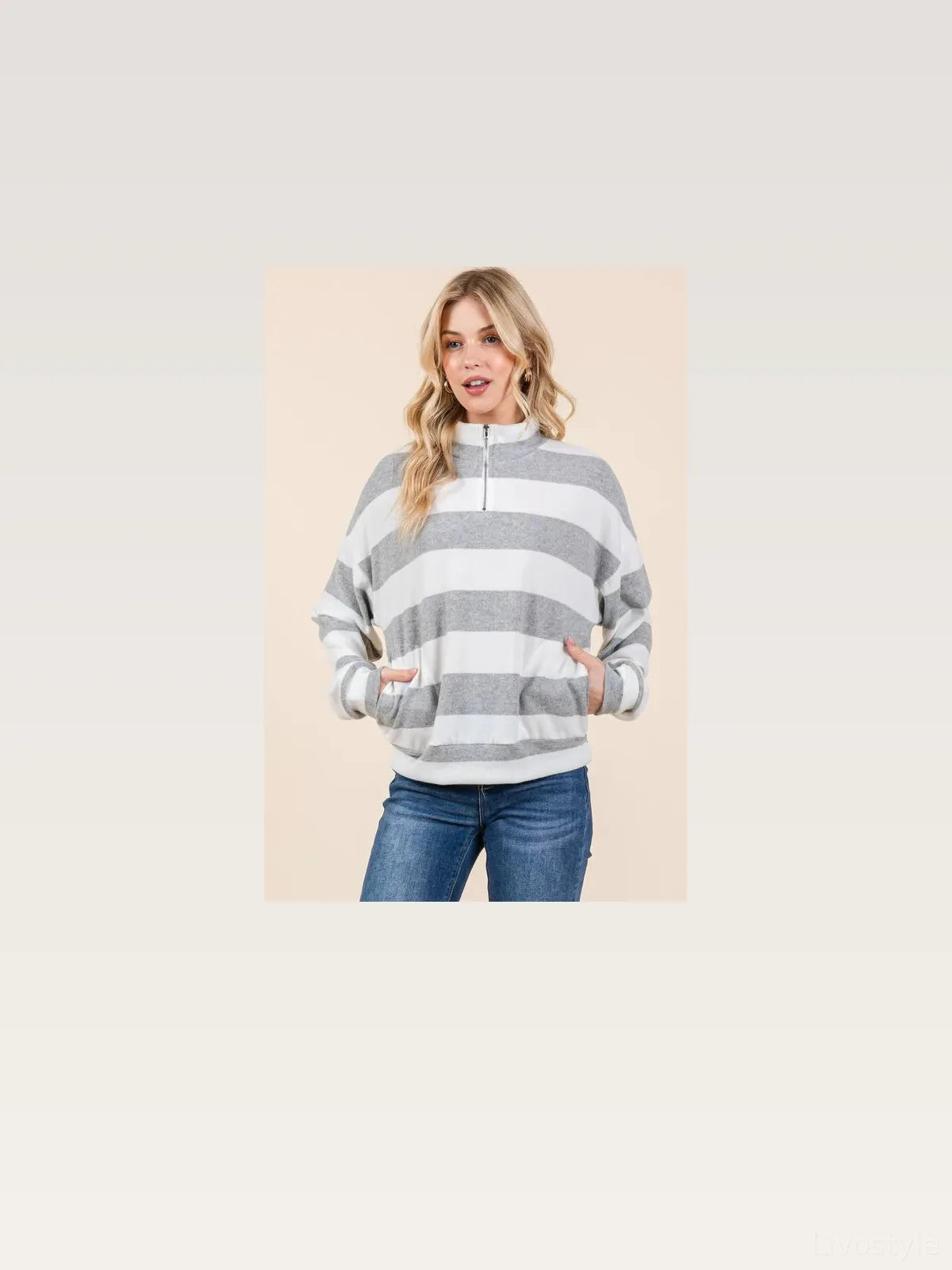 Striped Quarter-Zip Sweatshirt with Drop Shoulder Design — styled showcase — Livostyle