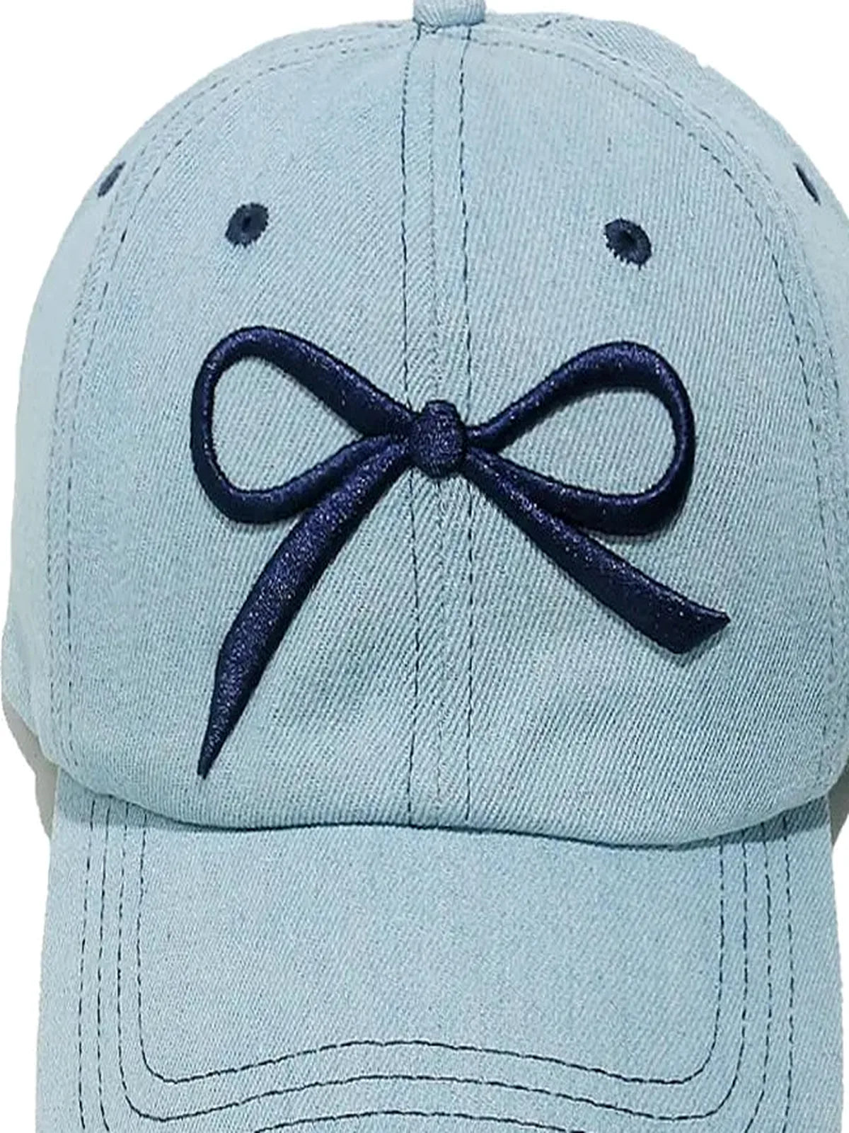 Bow Embroidered Denim Baseball Cap — detail view — Livostyle